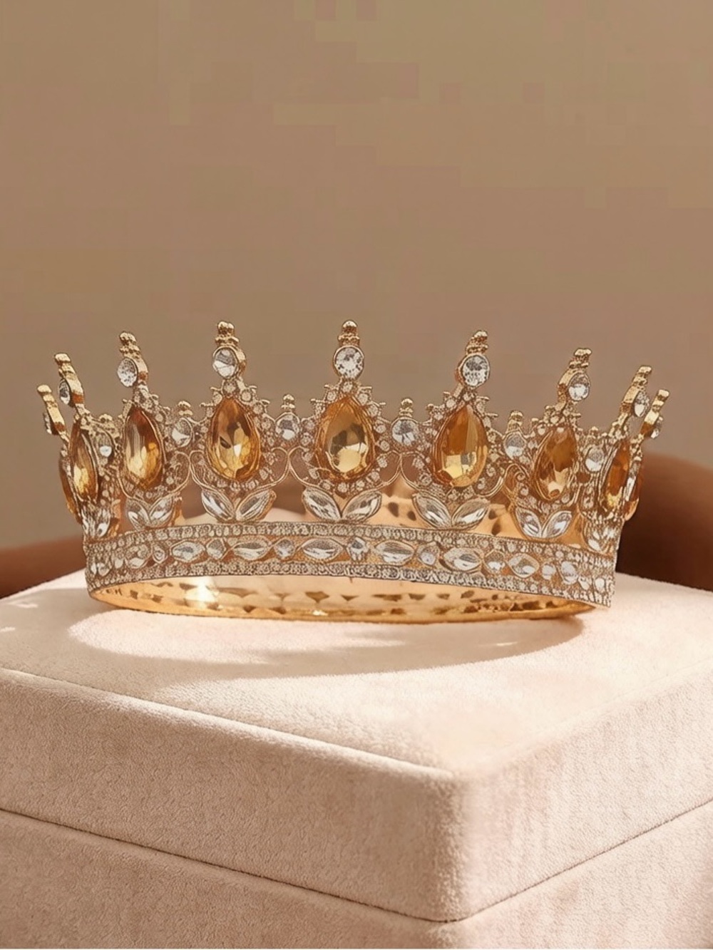 Gold Crystal Teardrop Tiara Crown - Elegant Women's Accessory